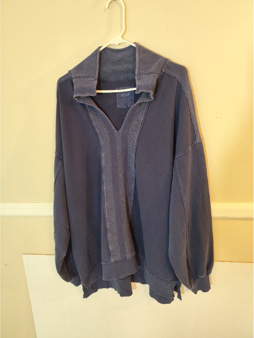 Aerie Oversized Crop Pullover Sweater Women Blue Dolman Knit Activewear SZ XL